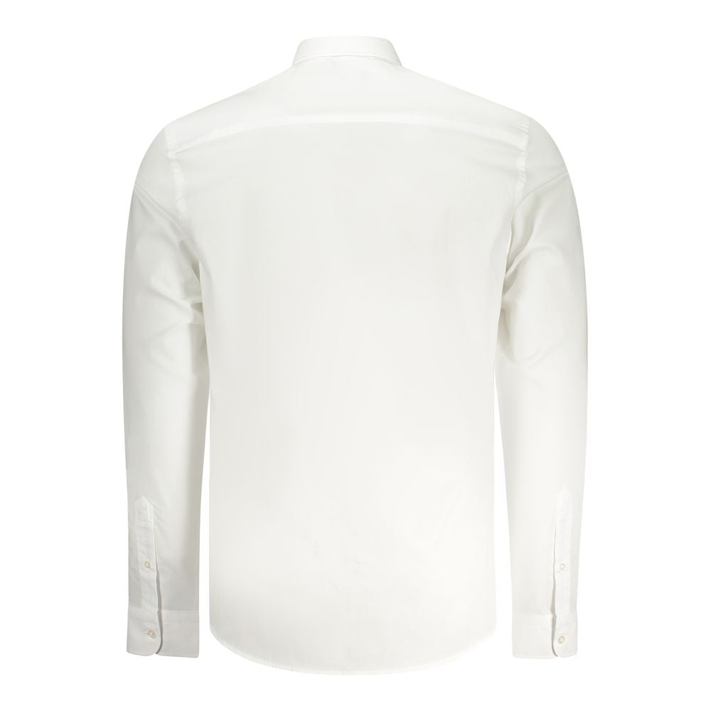 White cotton men's shirt by North Sails with a classic collar and button front, displayed on a hanger.