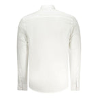 White cotton men's shirt by North Sails with a classic collar and button front, displayed on a hanger.