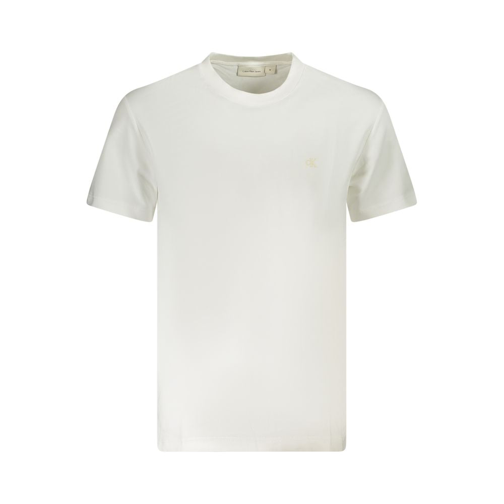 Calvin Klein Bianco cotton men's T-shirt displayed flat with short sleeves and crew neck, featuring the brand logo on the chest.