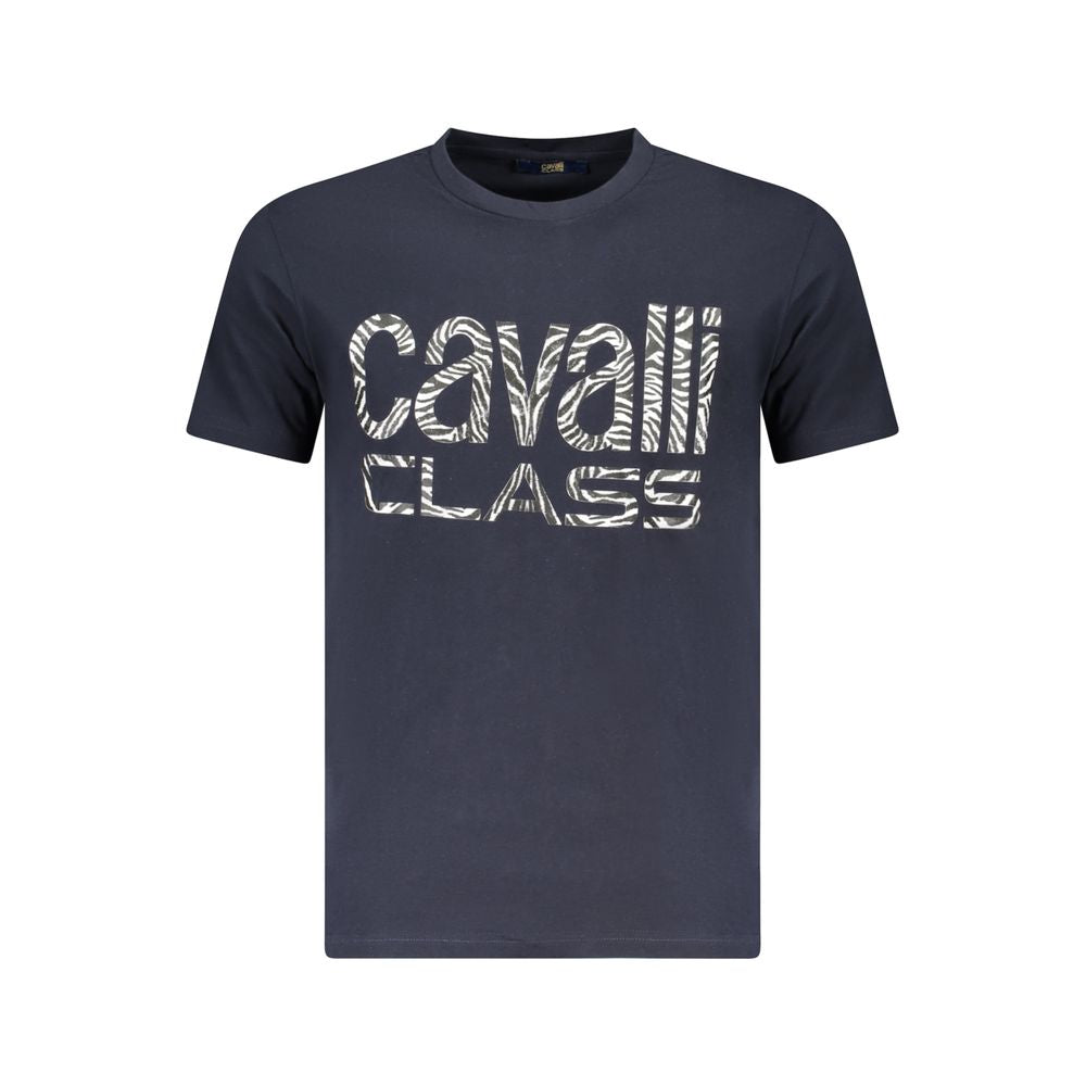 Cavalli Class blue cotton men's T-shirt with round neckline and short sleeves, casual style for everyday wear.