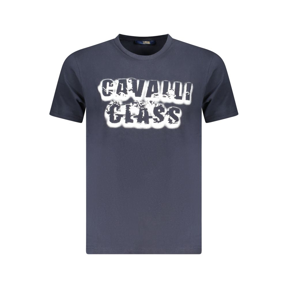 Cavalli Class Blu cotton men's T-shirt with a classic fit and crew neckline, featuring subtle brand detailing.
