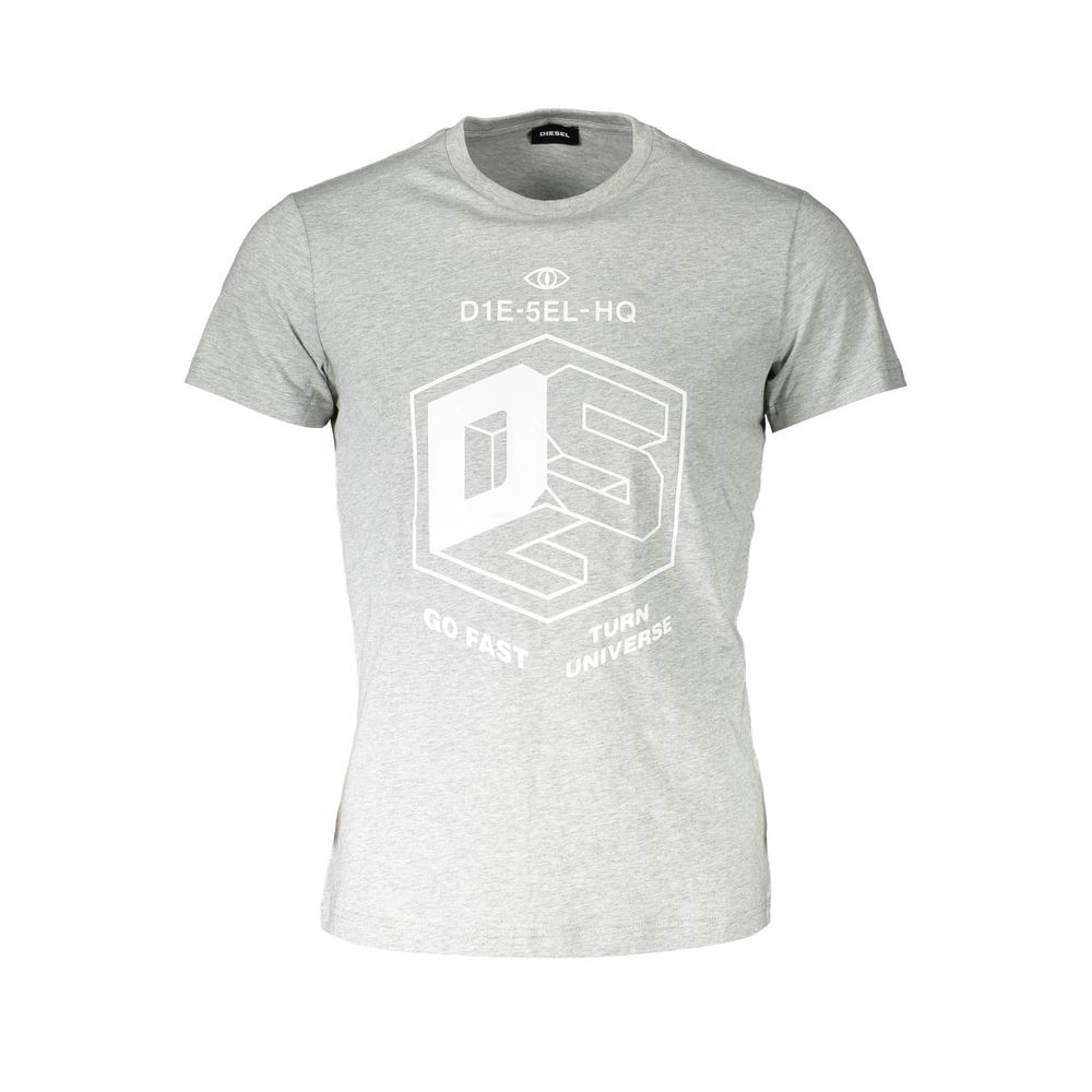 Diesel Grigio cotton men's T-shirt with round neckline and short sleeves, featuring subtle branding details.