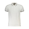 White cotton men's polo shirt by Cavalli Class, featuring a classic collar and short sleeves, displayed on a plain background.