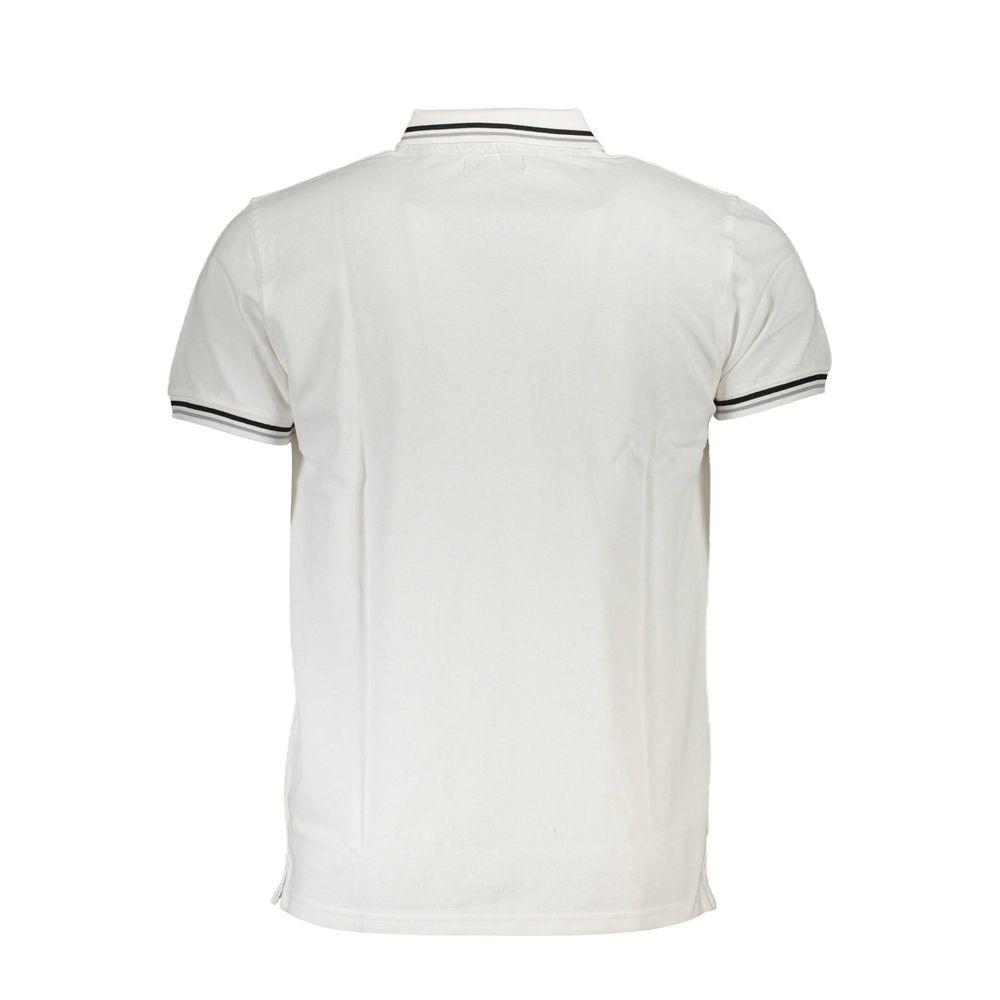 White cotton men's polo shirt by Cavalli Class, featuring a classic collar and short sleeves.