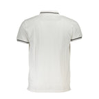 White cotton men's polo shirt by Cavalli Class, featuring a classic collar and short sleeves.