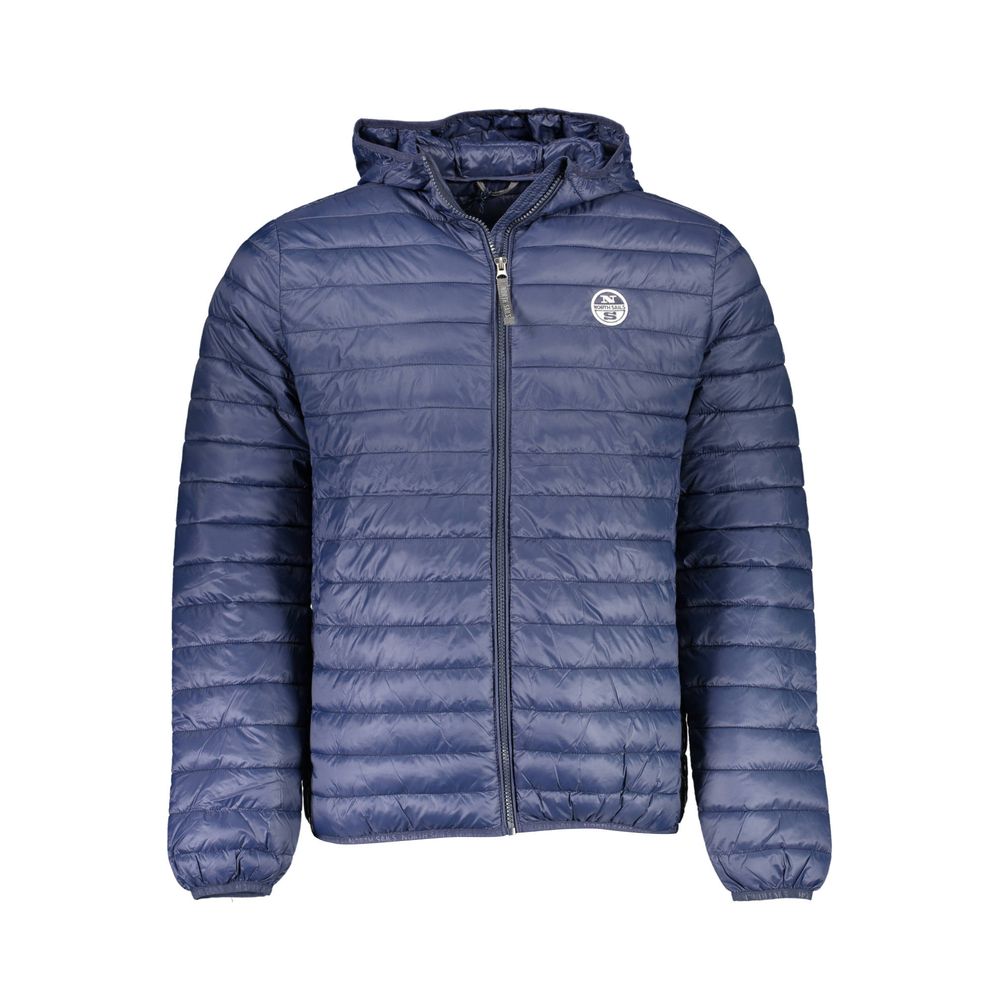 North Sails blue polyamide men's jacket displayed with front view, lightweight waterproof outerwear for men.
