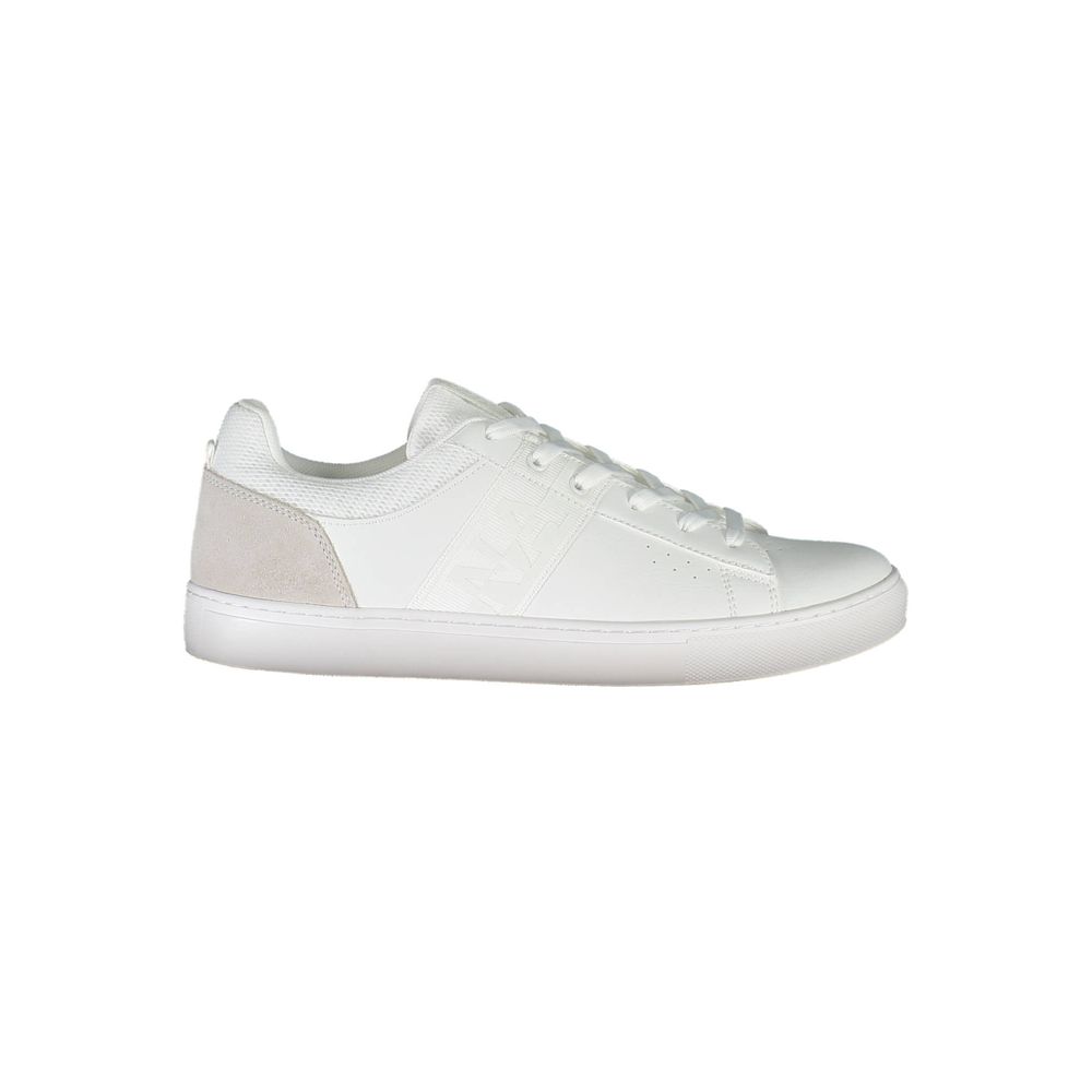 White leather men's sneaker by Napapijri with sleek design and laces, featuring the brand's logo on the side.