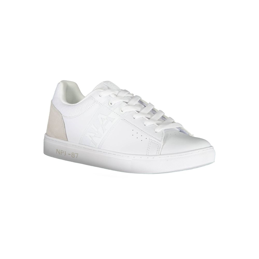White leather men's sneaker by Napapijri featuring a sleek design and casual style.