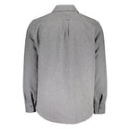 Gant Grigio cotton men's shirt laid flat, showing its classic collar, button front, and long sleeves for a stylish, comfortable fit.