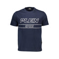 Blue cotton men's T-shirt by Plein Sport with a crew neckline and casual fit, displayed on a plain background.