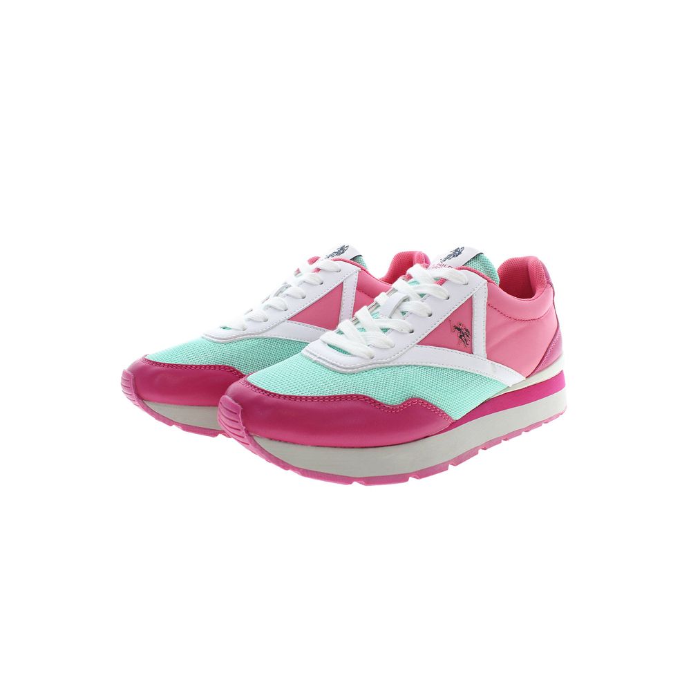 U.S. POLO ASSN. pink women's sneaker made of polyester with white sole and laces, stylish casual footwear for women.