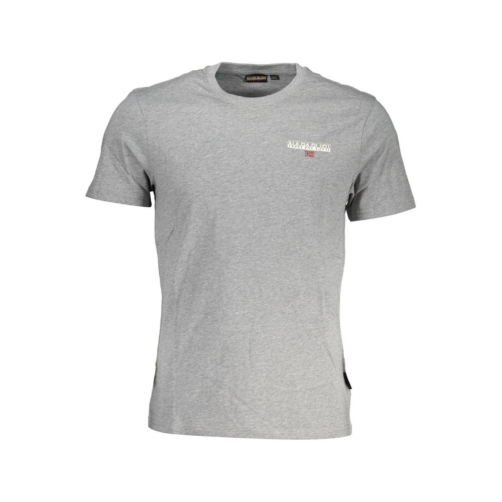 Napapijri men's gray cotton T-shirt with round neckline and short sleeves, casual style for everyday wear.