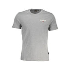 Napapijri men's gray cotton T-shirt with round neckline and short sleeves, casual style for everyday wear.