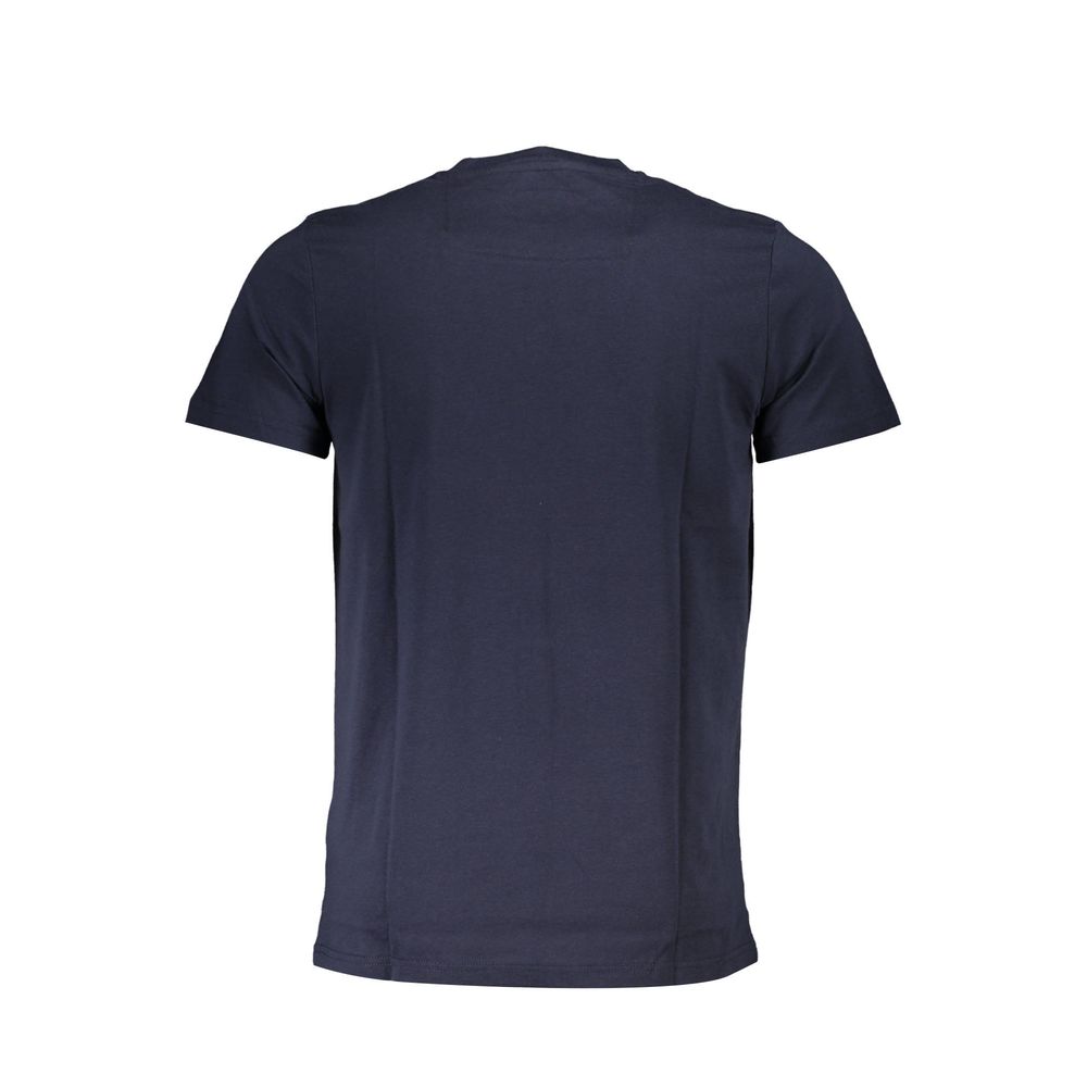 Blue cotton men's T-shirt by Cavalli Class, front view showing round neckline and casual fit.