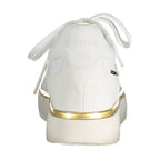 U.S. POLO ASSN. Bianco polyester women's sneaker with white design and casual athletic style, shown from side view.