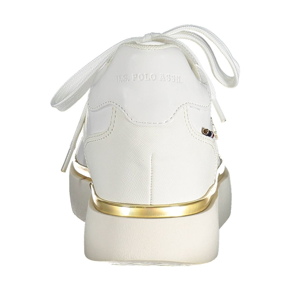 U.S. POLO ASSN. Bianco polyester women's sneaker with white design and casual athletic style, shown from side view.