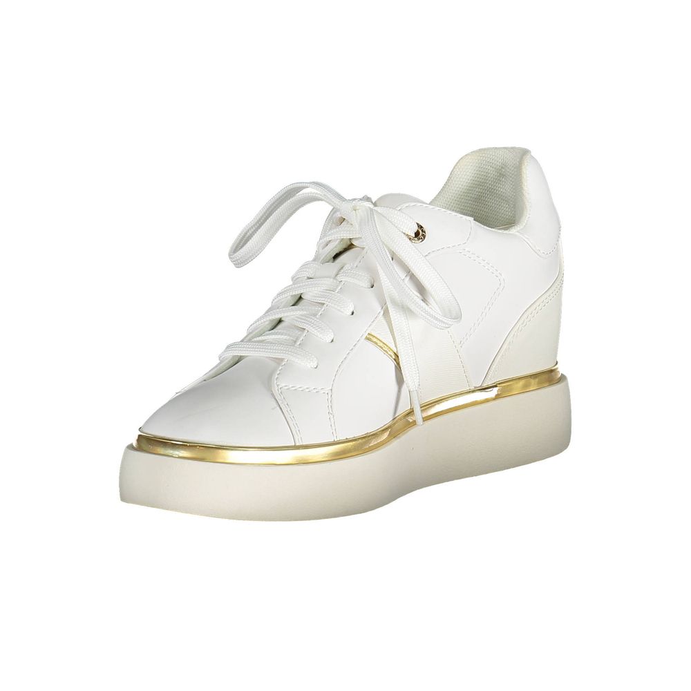 U.S. POLO ASSN. Bianco polyester women's sneaker with white design and casual athletic style, shown from the side.