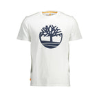 Timberland white organic cotton men's T-shirt with crew neck and short sleeves, casual apparel for everyday wear.