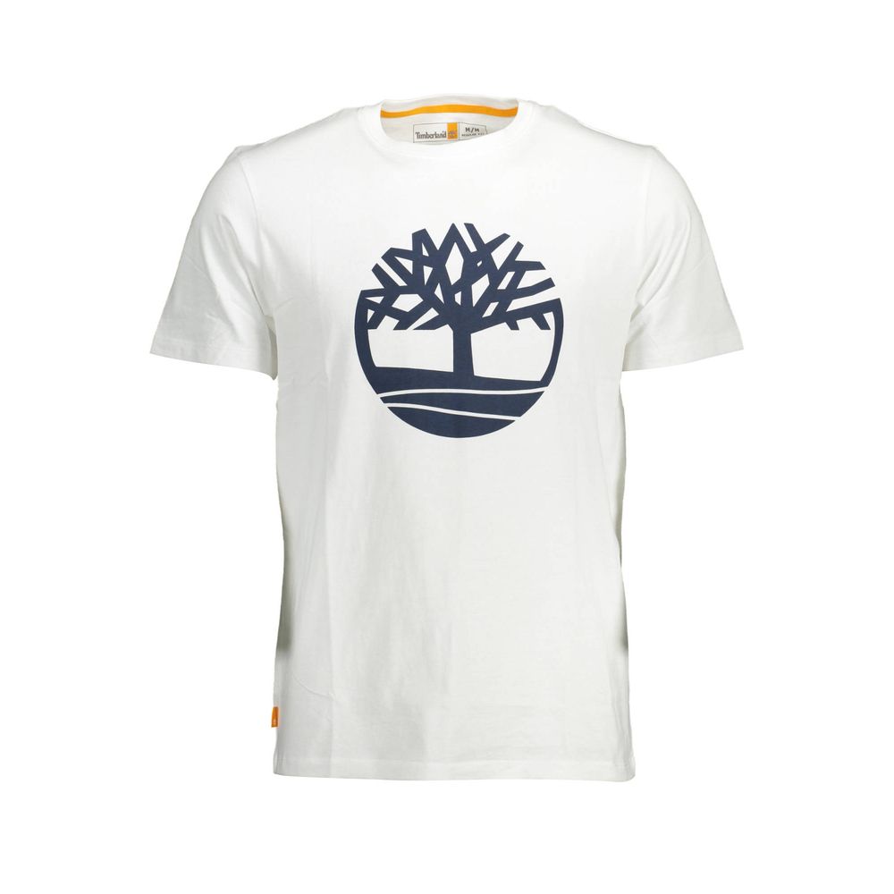 Timberland white organic cotton men's T-shirt with crew neck and short sleeves, casual apparel for everyday wear.