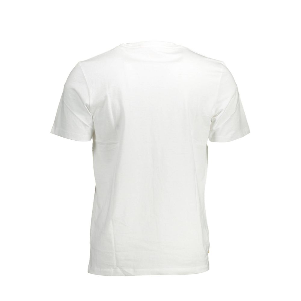 Timberland white organic cotton men's T-shirt with crew neckline and short sleeves, casual and eco-friendly clothing.