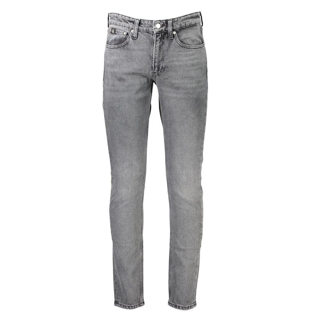 Calvin Klein Grigio cotton men's jeans with classic fit and five-pocket design, displayed on a neutral background.