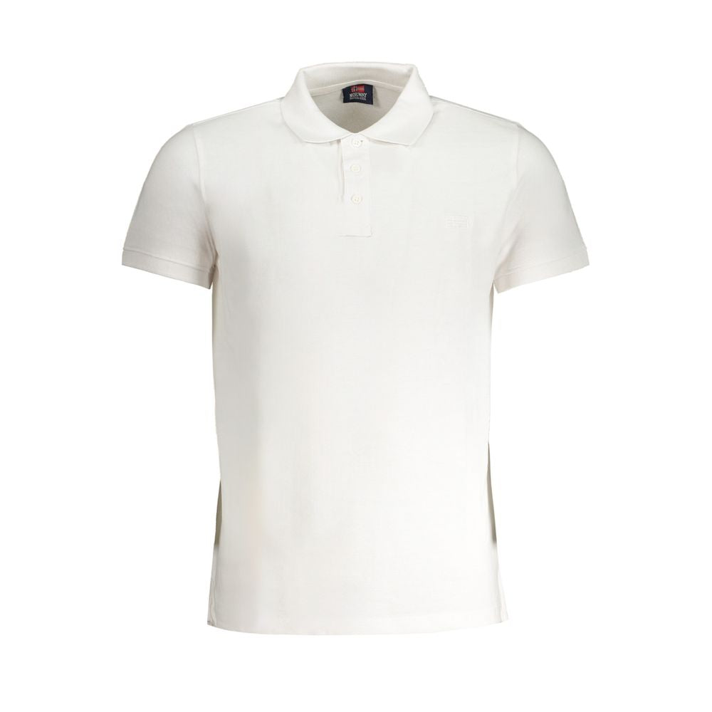White cotton men's polo shirt by Norway 1963, featuring a classic fit and collar, shown on a plain background.