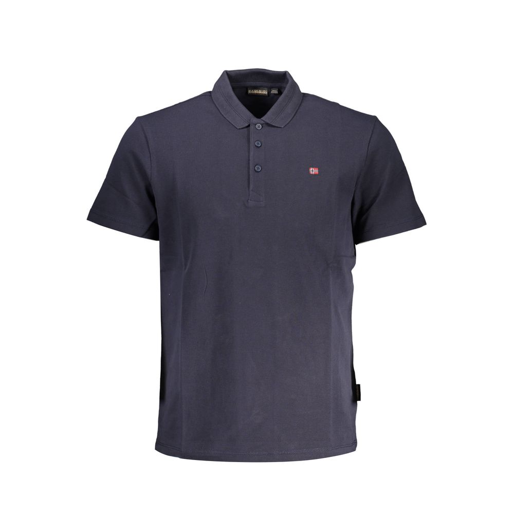 Blue cotton men's polo shirt by Napapijri, featuring a classic collar and short sleeves, displayed on a neutral background.