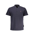 Blue cotton men's polo shirt by Napapijri, featuring a classic collar and short sleeves, displayed on a neutral background.