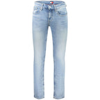 Tommy Hilfiger Azzurro cotton men's jeans showing classic fit and blue denim fabric, front view with pockets and belt loops.