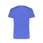 Blue cotton men's T-shirt by Trussardi with a classic fit and round neckline, displayed on a plain background.