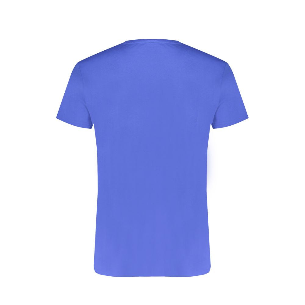 Blue cotton men's T-shirt by Trussardi with a classic fit and round neckline, displayed on a plain background.
