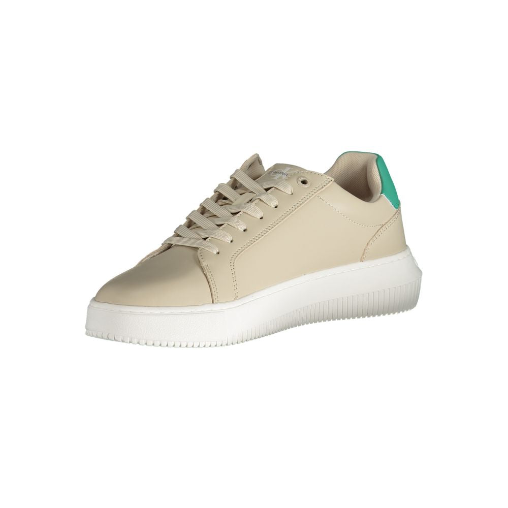 Beige leather men's sneaker by Calvin Klein featuring a sleek design and durable sole.