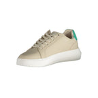 Beige leather men's sneaker by Calvin Klein featuring a sleek design and durable sole.