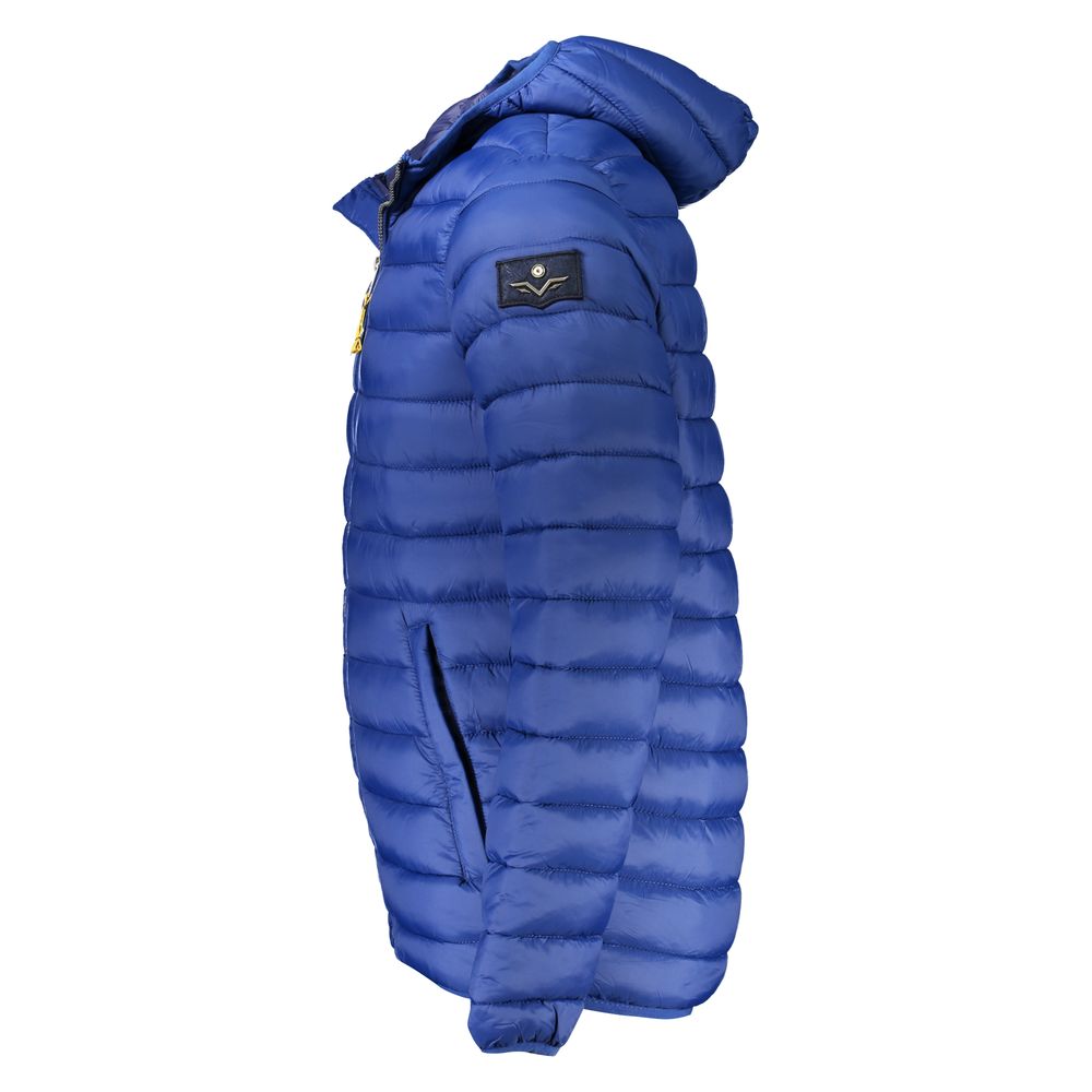 Armata Di Mare men's blue poliammide jacket displayed, featuring a sleek design with a front zipper and stand-up collar.