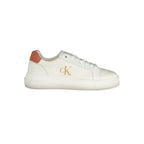 White Calvin Klein women's sneaker made of polyurethane, featuring a sleek design and modern athletic style.