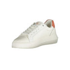 White Calvin Klein polyurethane women's sneakers with sleek design and sporty laces, ideal for casual and athletic wear.