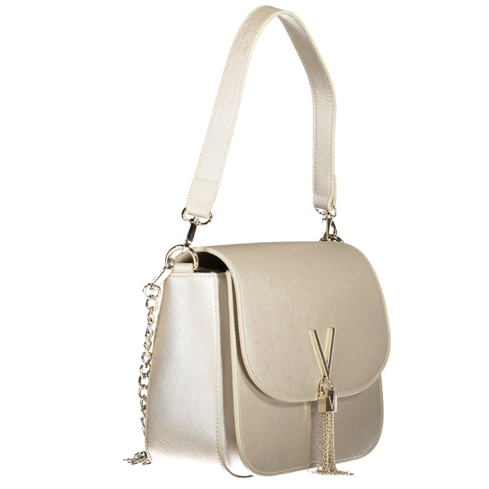 Mario Valentino grey polyurethane women's bag with sleek design and top handle, featuring subtle branding and modern style.