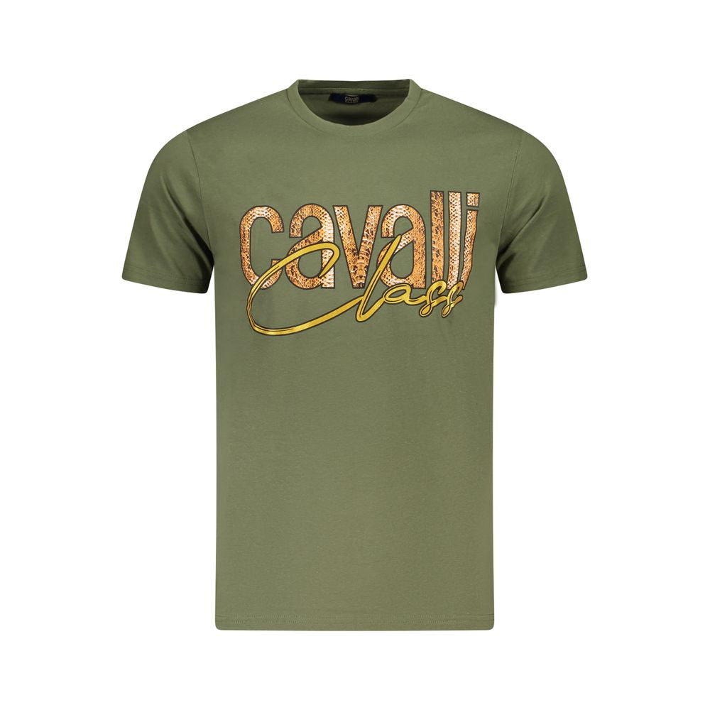 Cavalli Class Verde cotton men's T-shirt featuring a classic crew neckline and short sleeves, displayed flat.