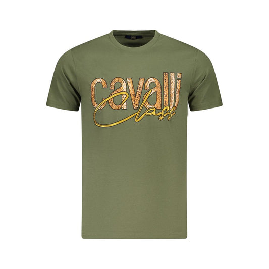 Cavalli Class Green Cotton Men T-Shirt Cavalli Class