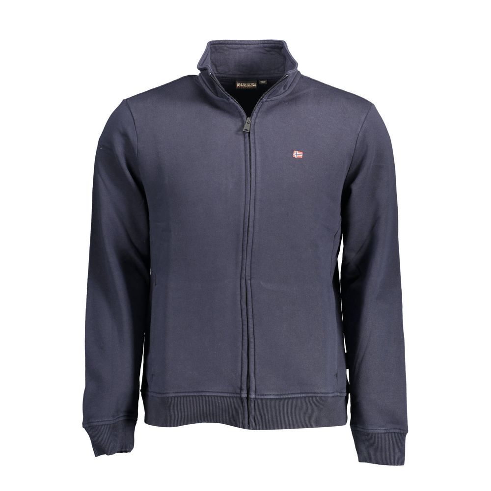 Napapijri men's blue cotton sweater with a crew neck and ribbed cuffs, casual and comfortable for everyday wear.