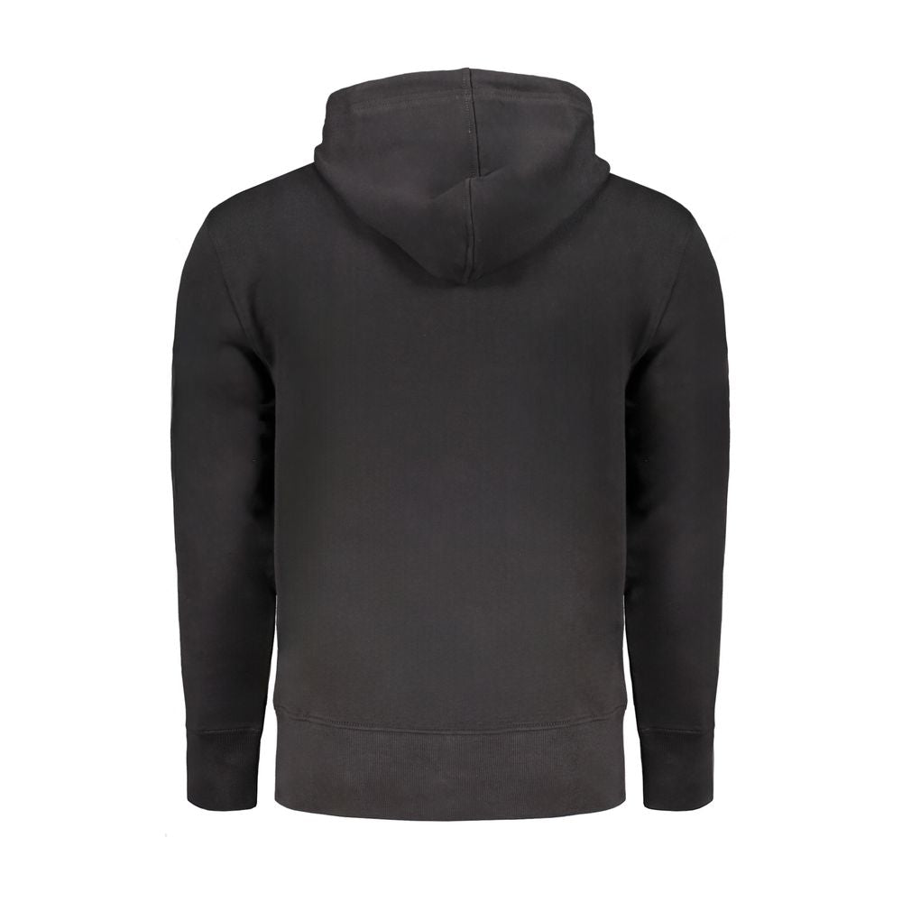 Black cotton men's sweater by Calvin Klein with hood and central pockets, casual and comfortable sweatshirt for everyday wear.