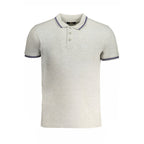 Cavalli Class gray cotton men's polo shirt with collar and short sleeves, showcasing a casual and stylish design.