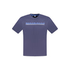 Blue North Sails men's cotton T-shirt shown on a model, featuring a classic crew neck and short sleeves.