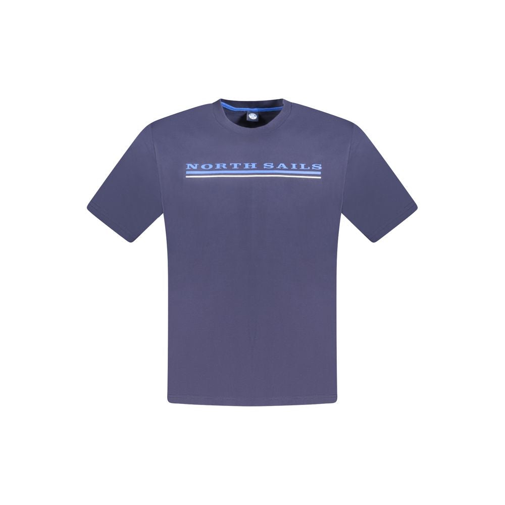 Blue North Sails men's cotton T-shirt shown on a model, featuring a classic crew neck and short sleeves.