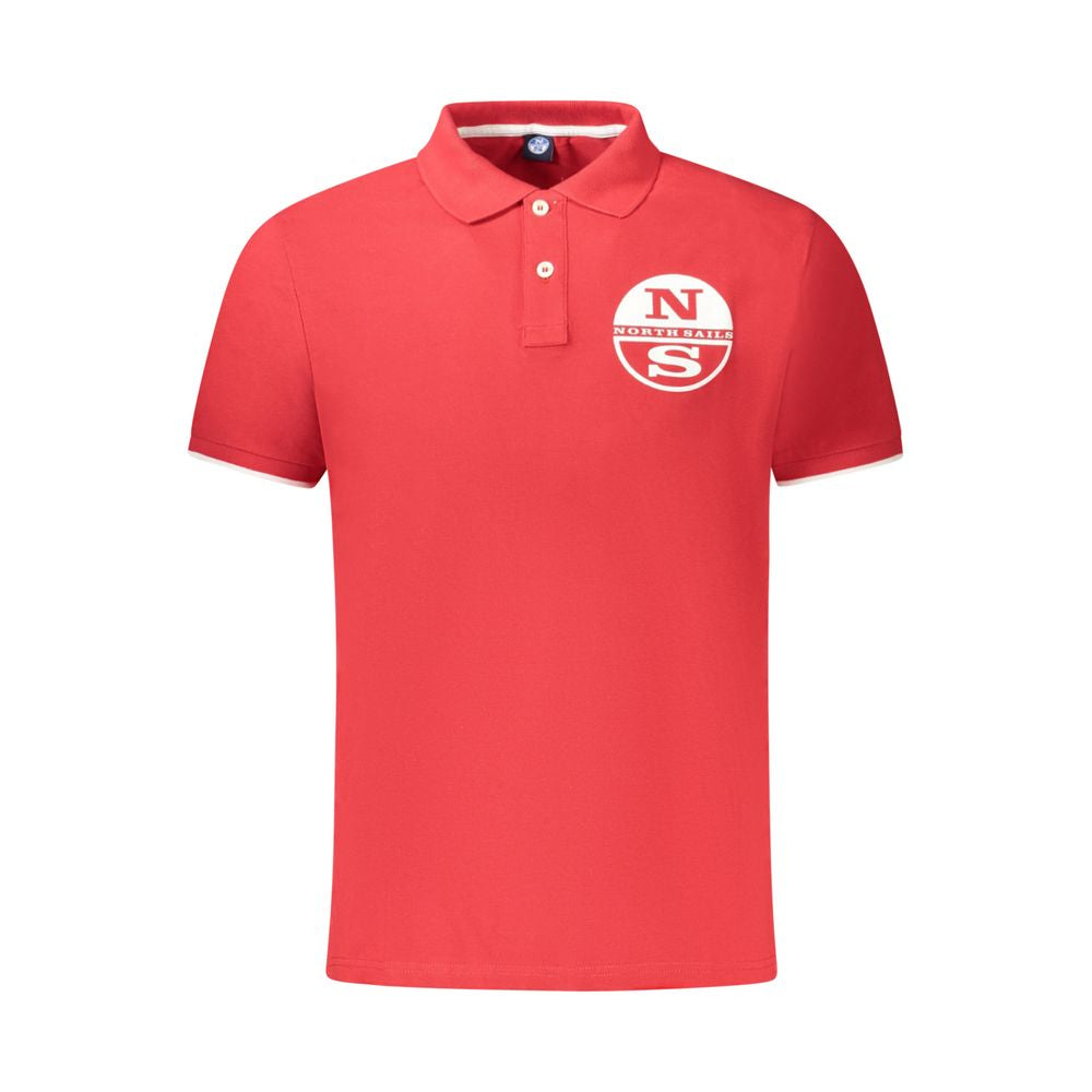 Red North Sails cotton men's polo shirt displayed on a hanger with visible collar and short sleeves.