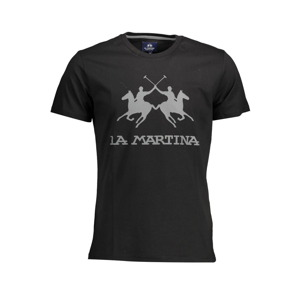 Black cotton men's T-shirt by La Martina, featuring a classic fit and brand logo on the front.