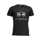 Black cotton men's T-shirt by La Martina, featuring a classic fit and brand logo on the front.