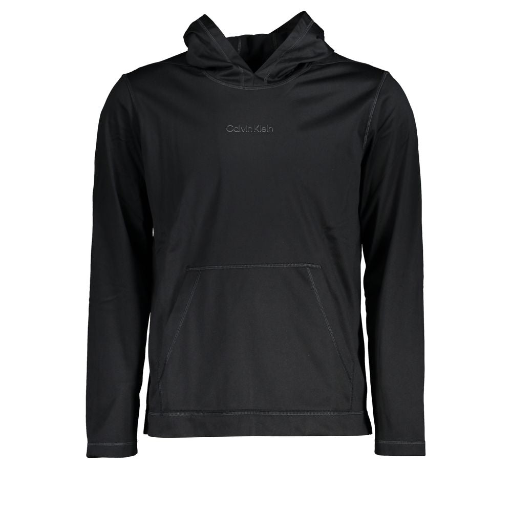 Black Calvin Klein men's hoodie made of polyester, featuring a comfortable fit and classic logo design.