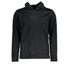 Black Calvin Klein men's hoodie made of polyester, featuring a comfortable fit and classic logo design.