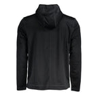 Black Calvin Klein men's hoodie made of polyester, featuring a casual fit and classic style with a front pocket and hood.